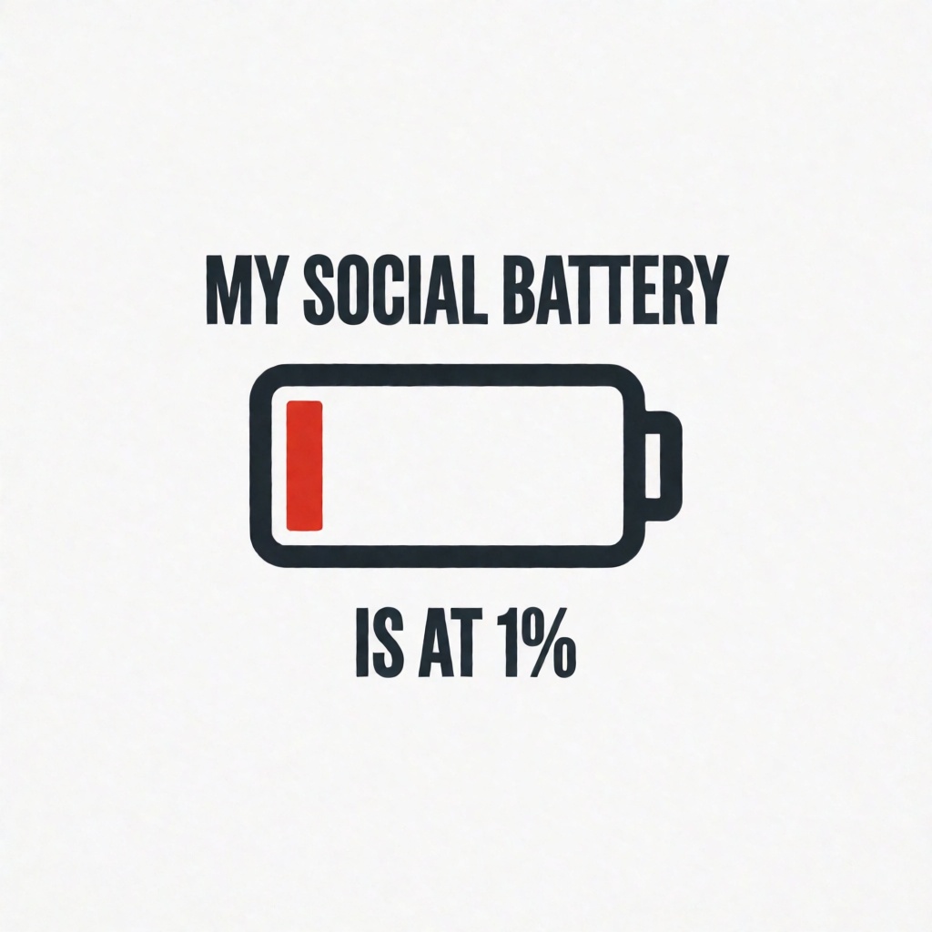 Social Battery at 1% funny introvert t-shirt design with a low battery icon