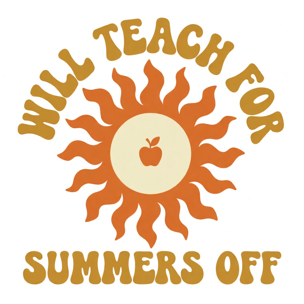 Will Teach for Summers Off retro funny teacher t-shirt design with a groovy sun